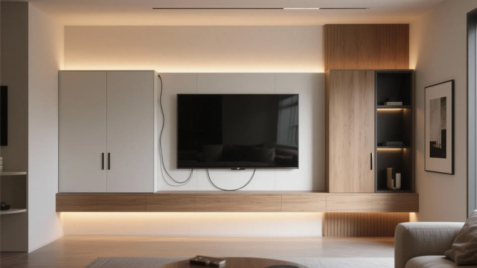 Media Walls with Concealed Storage