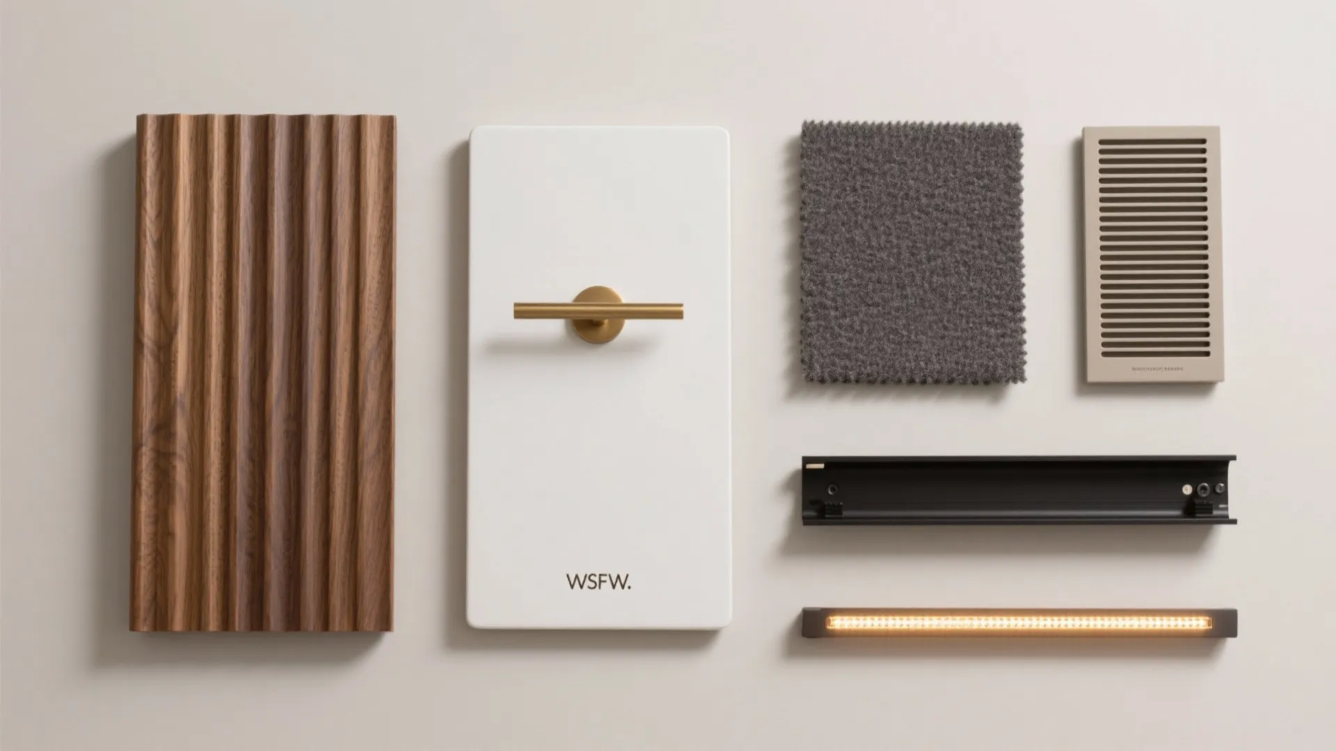 2) Built-in media wall with fluted panels and concealed storage