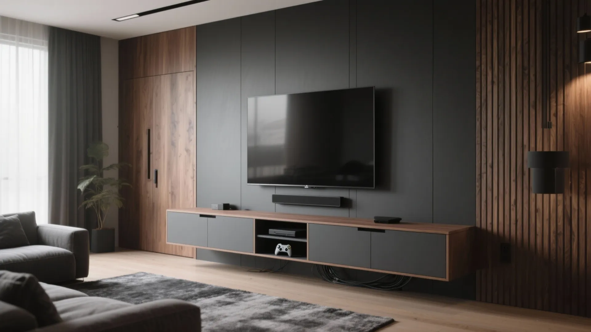 Minimalist Media Wall: Hidden Storage, Clean Cables