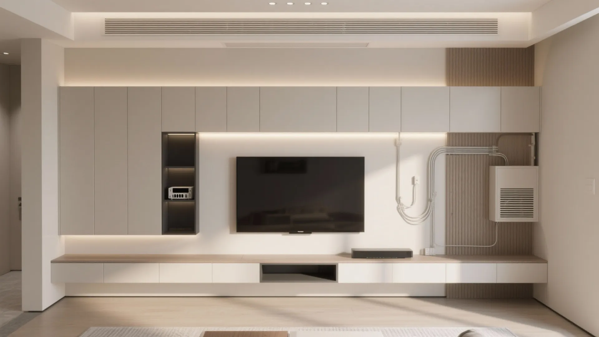 Wall-to-Wall Media Wall with Integrated LED Backlighting