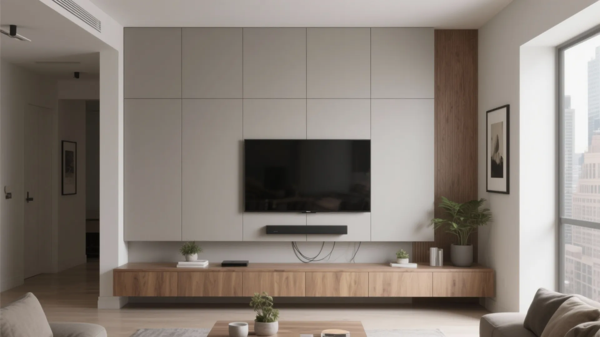 Minimalist Media Wall With Hidden Storage