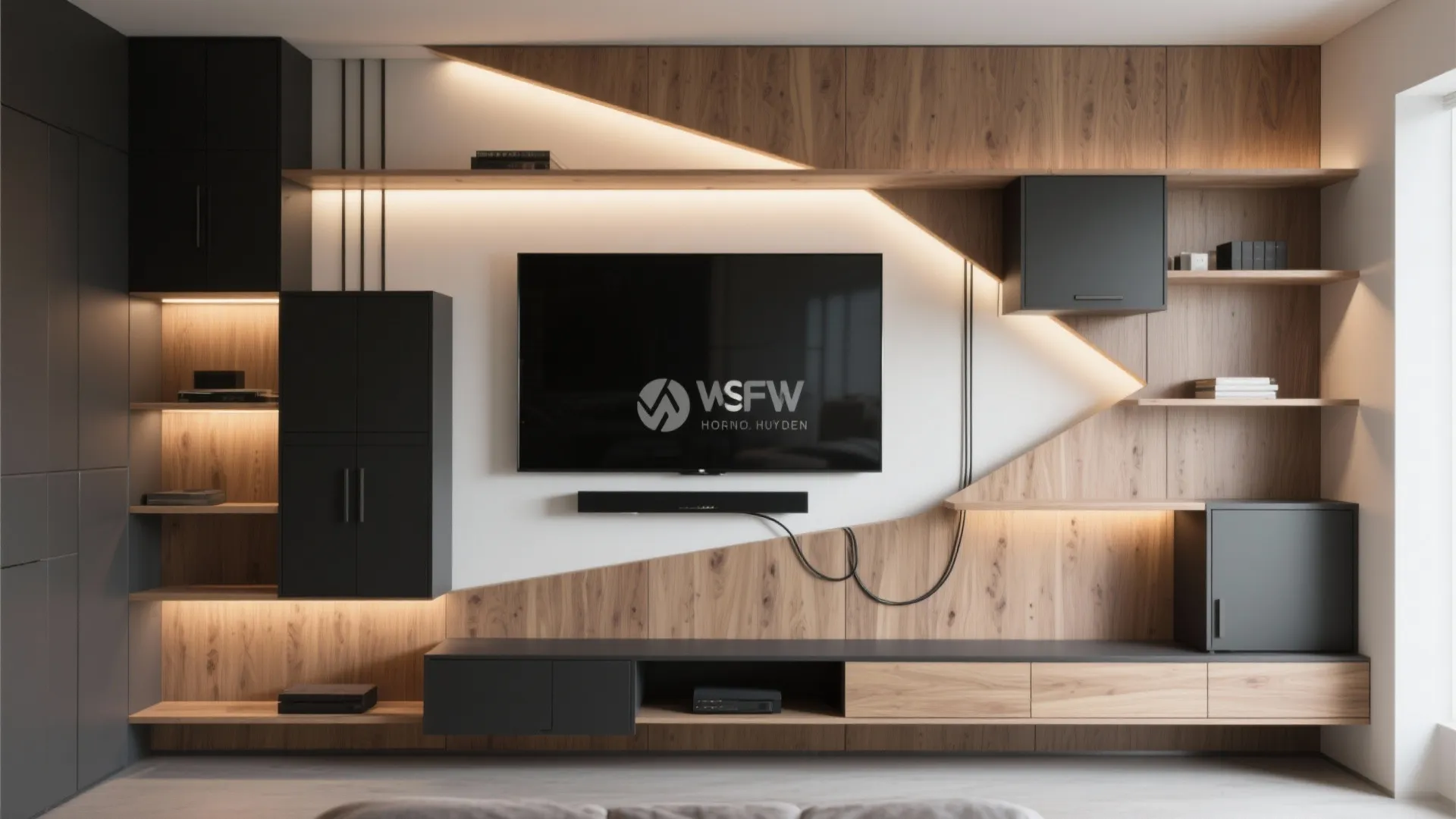 Asymmetrical Media Wall Around the TV