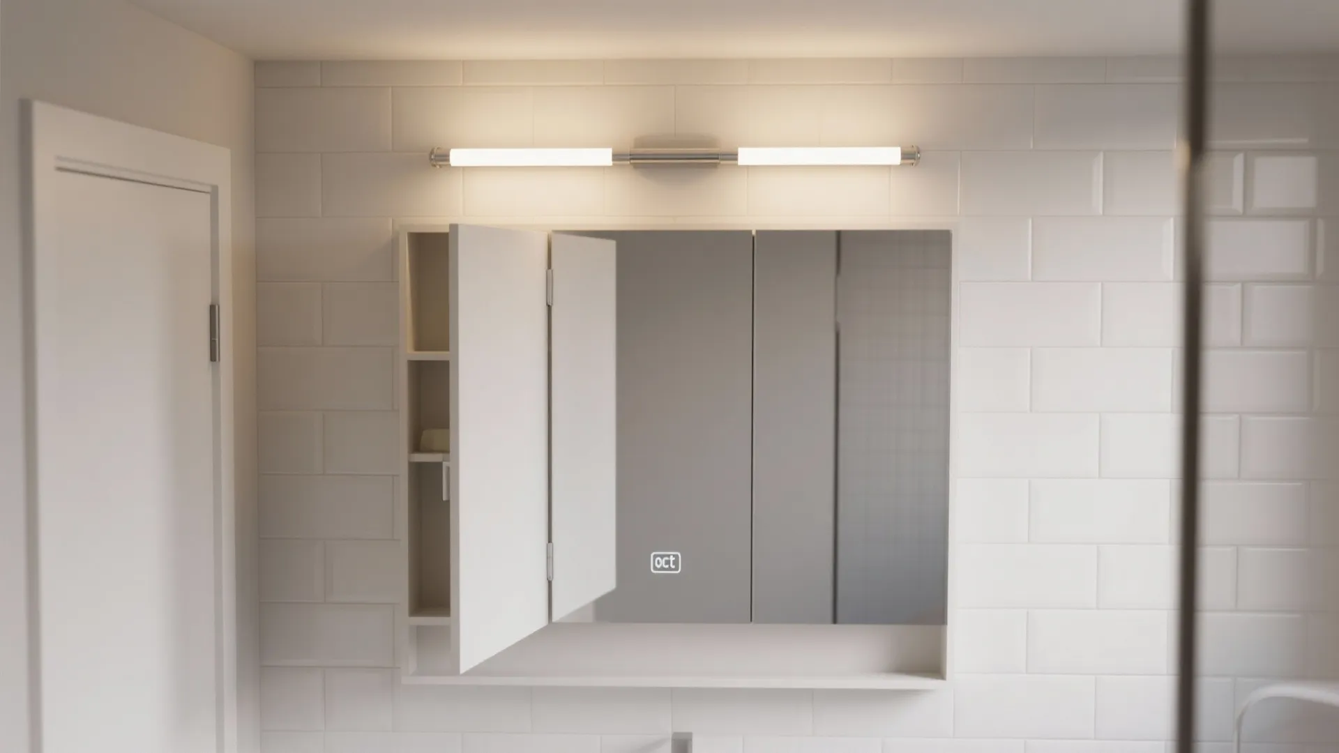 2. Flanking a small medicine cabinet with a 4-light bar