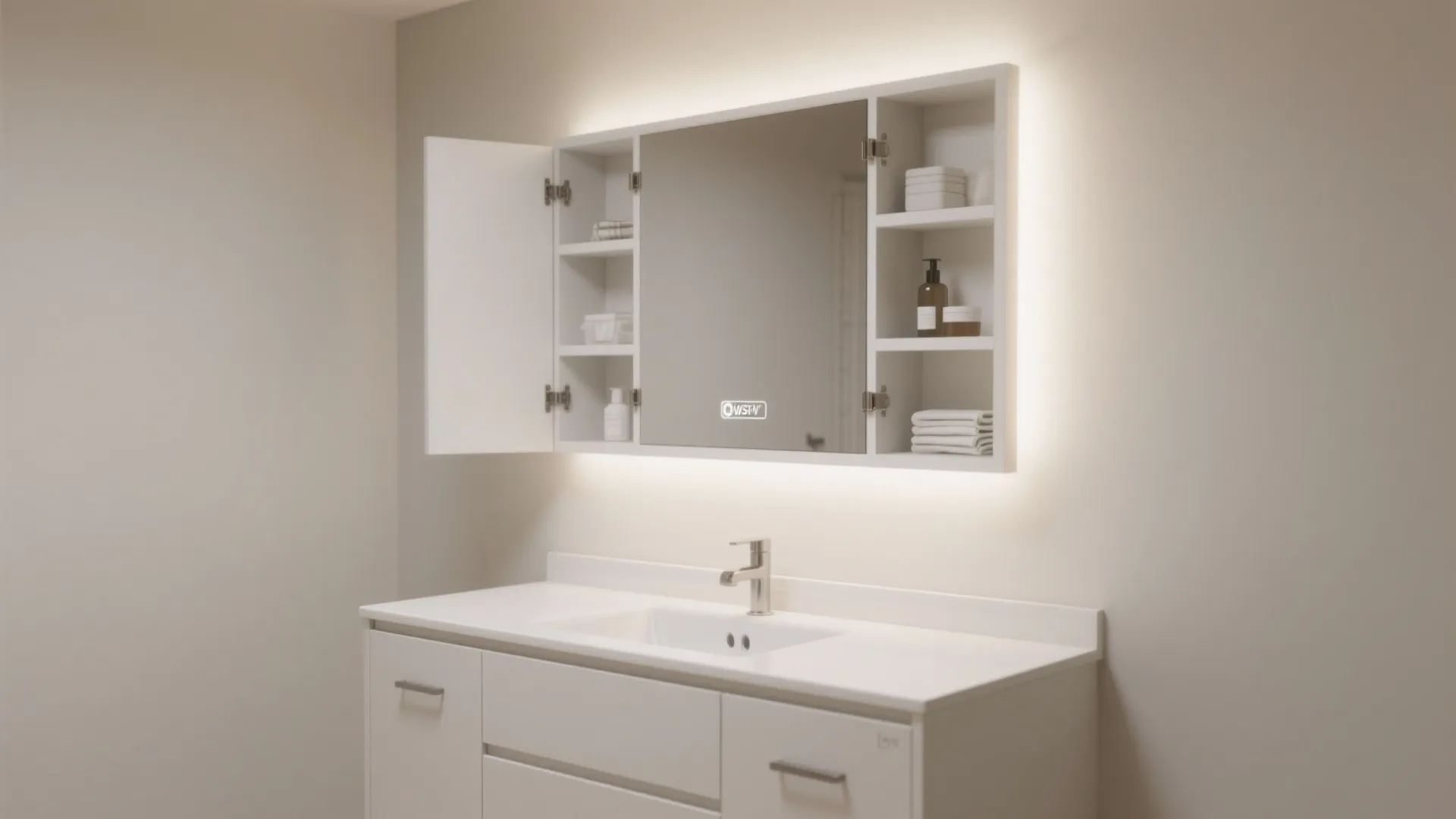 4. Vanity with Built-In Medicine Cabinet Mirror