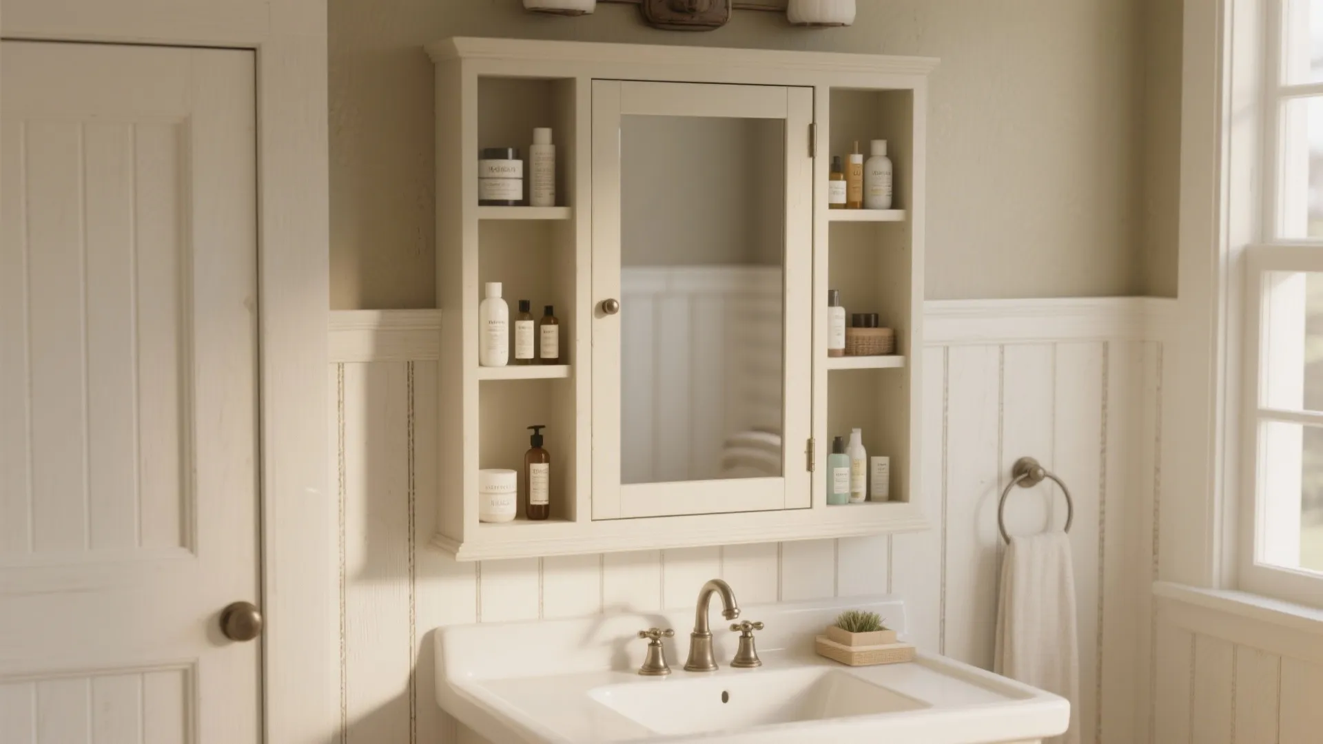 4. Mirrored Medicine Cabinet with Shiplap Backdrop