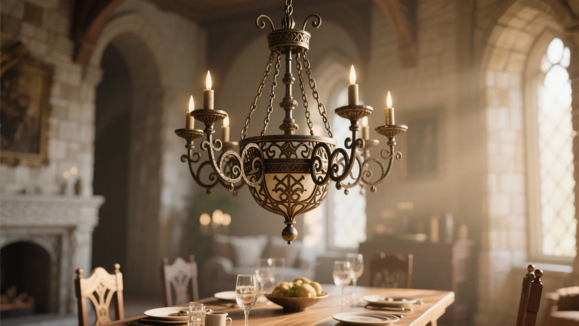 4. Statement Lighting with Historic Vibes