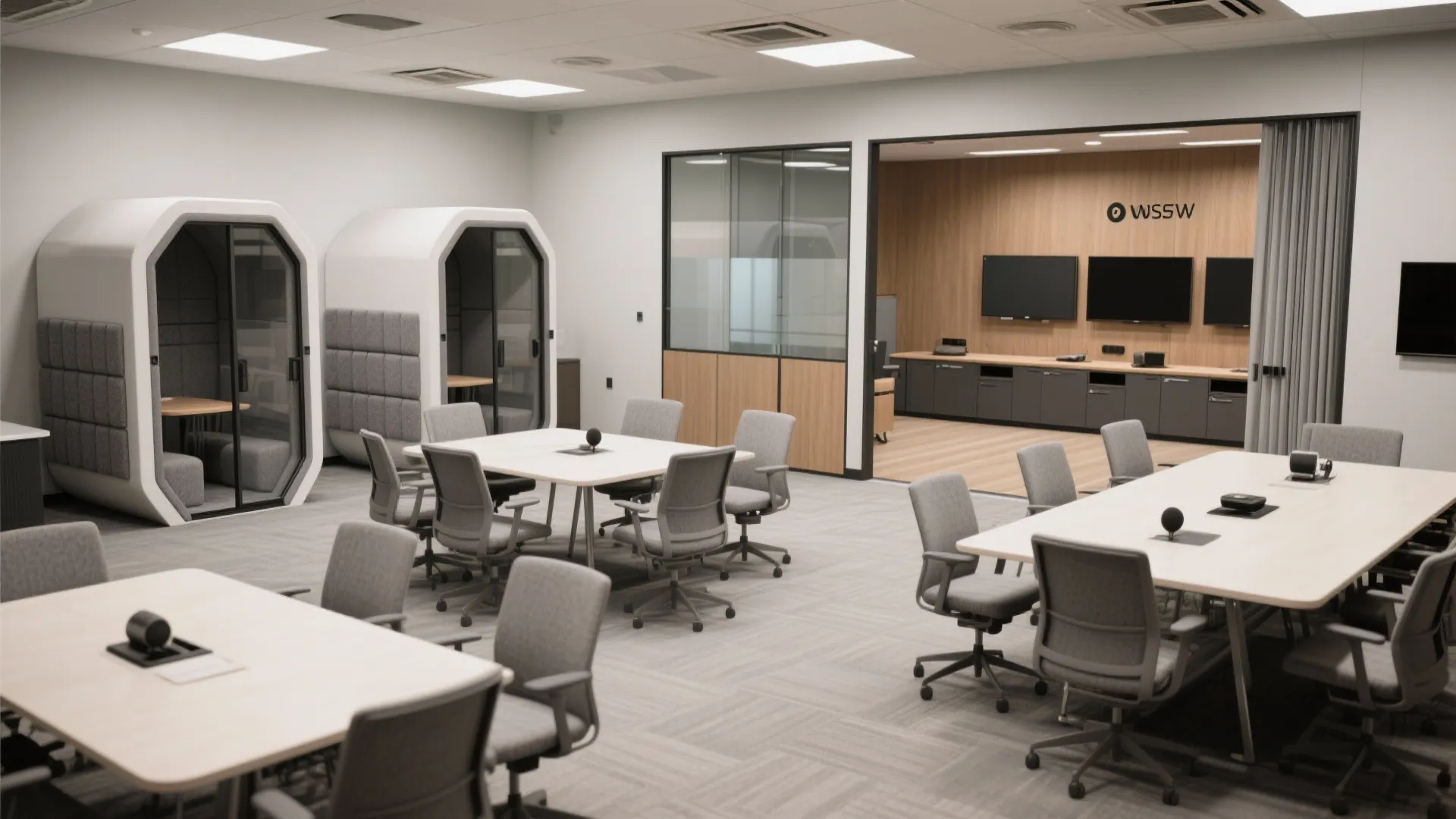 4. Quiet meeting pods and adaptable conference bays