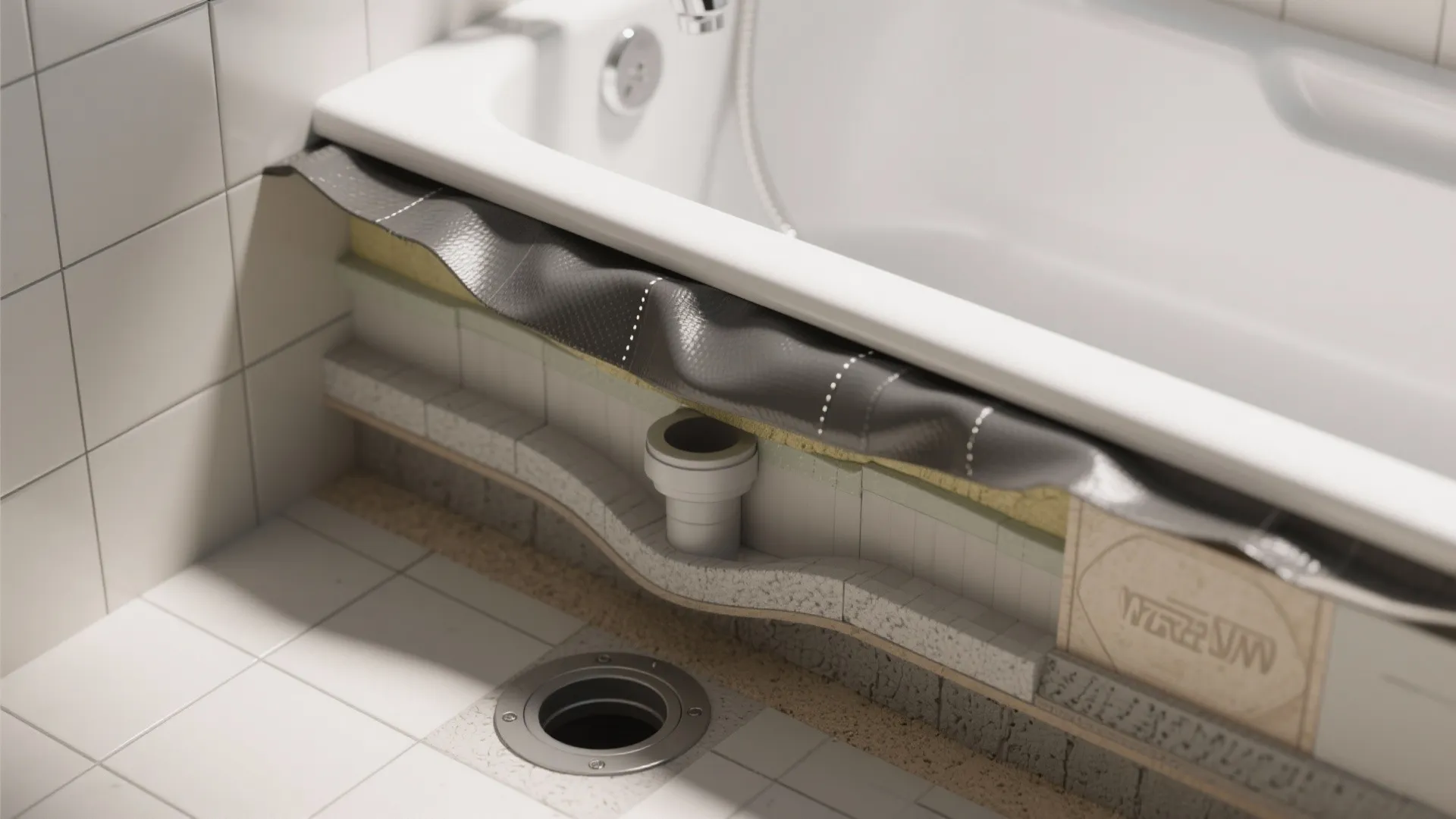 3. Waterproof Membrane Behind Tile Edge