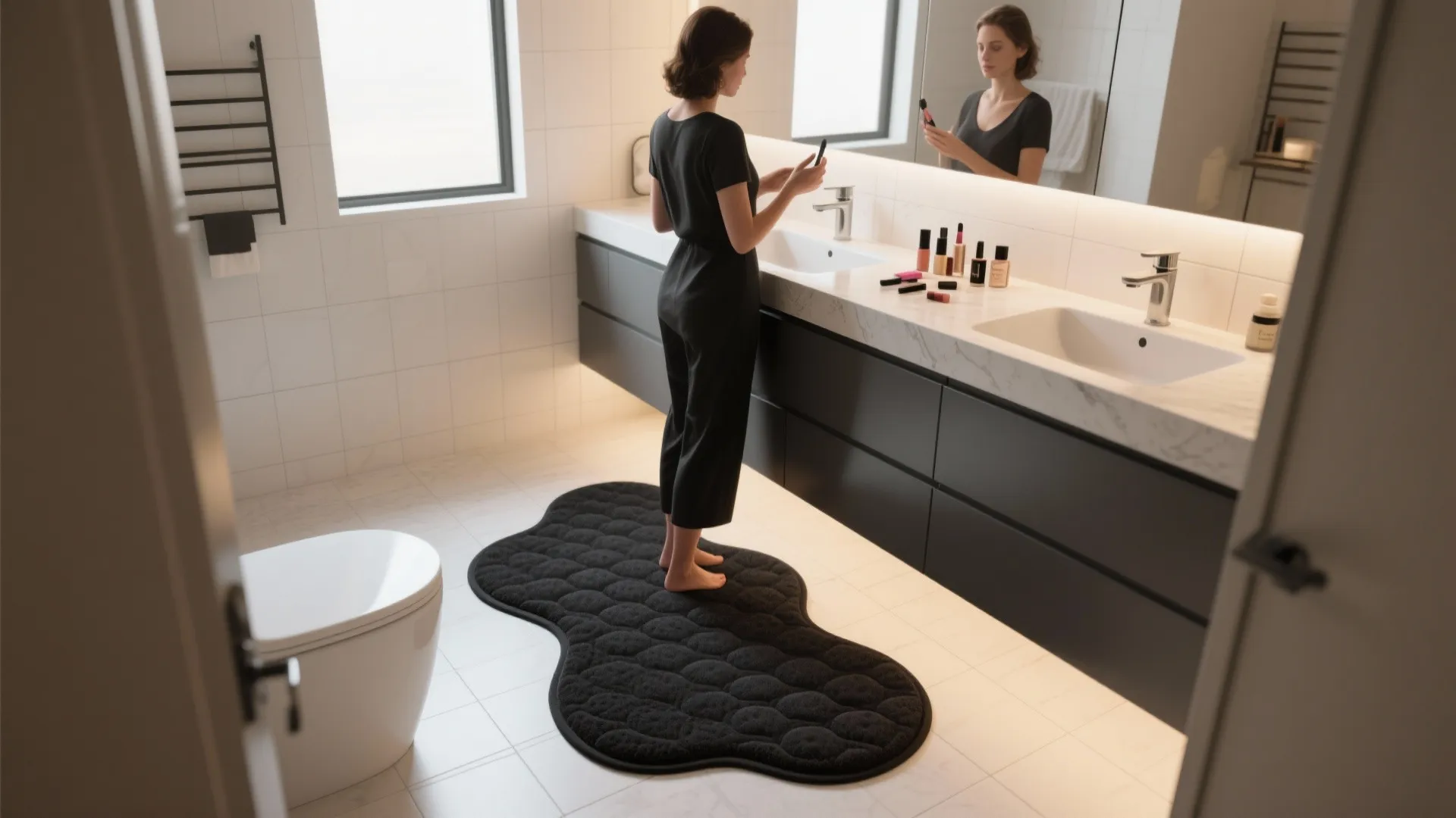 2. Black Memory Foam Rug for Long Comfort