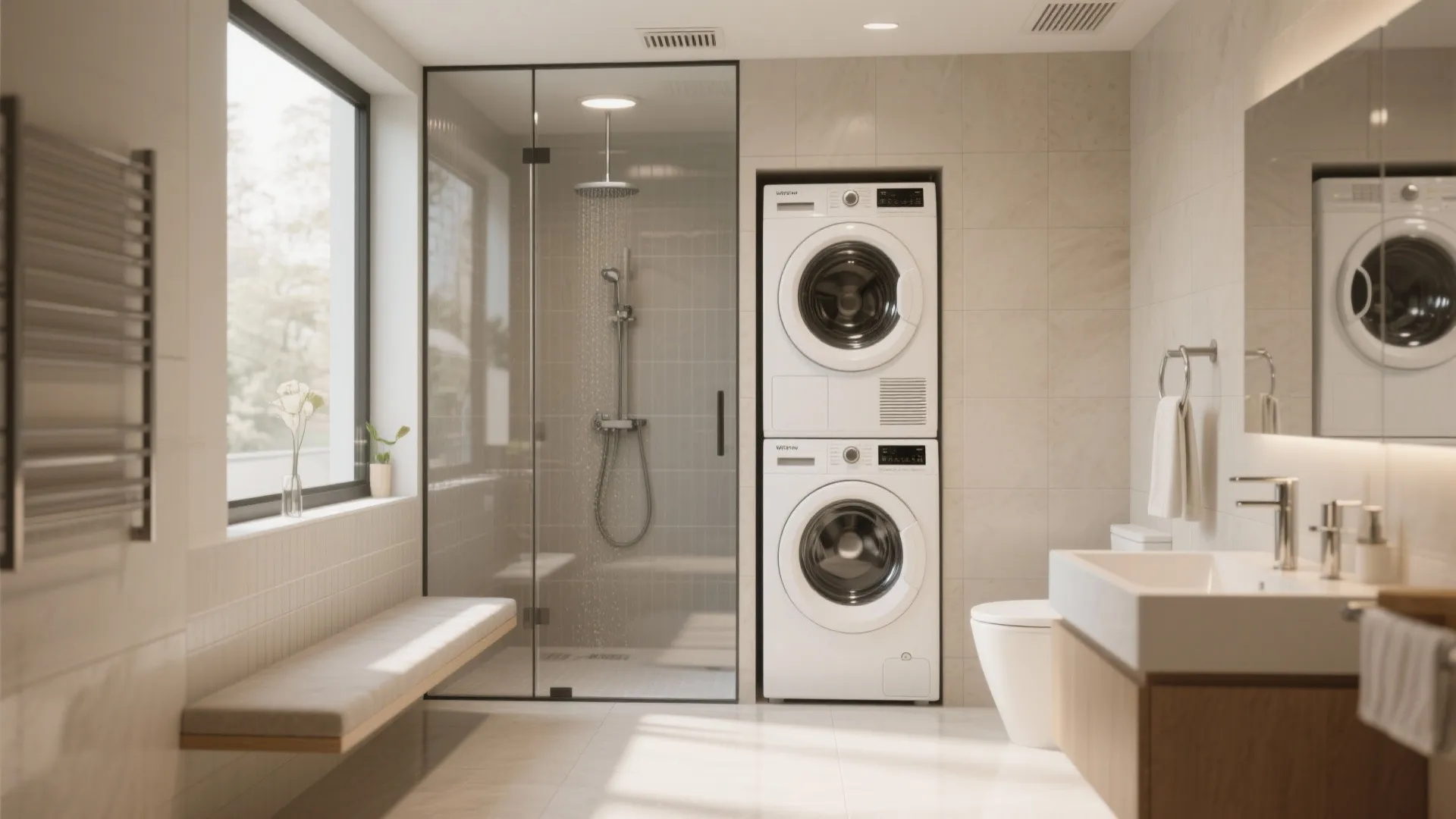 1. Merge the wet zone: Shower + Laundry Nook