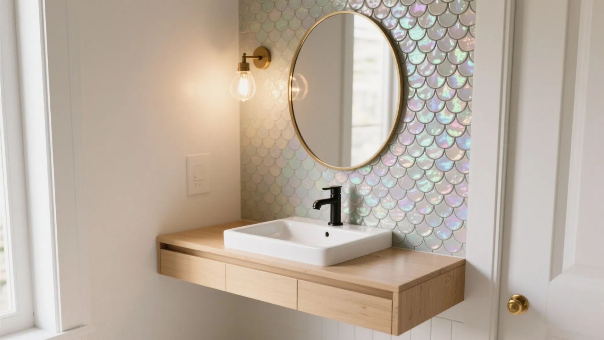 Mermaid Scale Backsplash at the Vanity