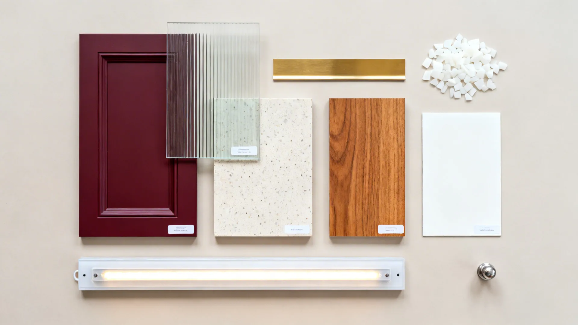 Open shelf accents and glass fronts to relieve depth