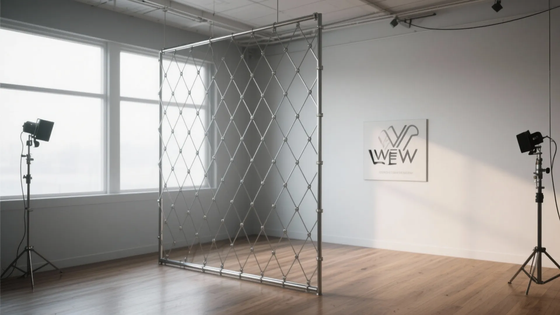 Tensile Mesh Room Divider with a Stencil Echo