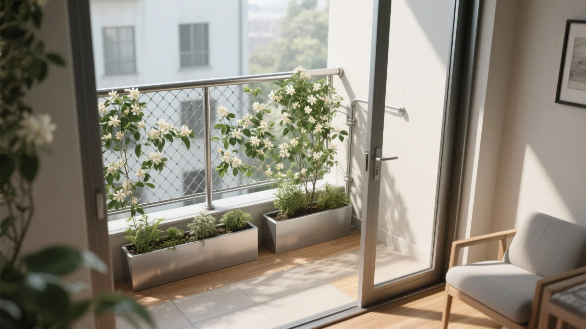 3) Grid Mesh + Planter Rail: Green, Private, and Safe