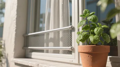 Sunlit Window Sill with Fresh Basil Plant