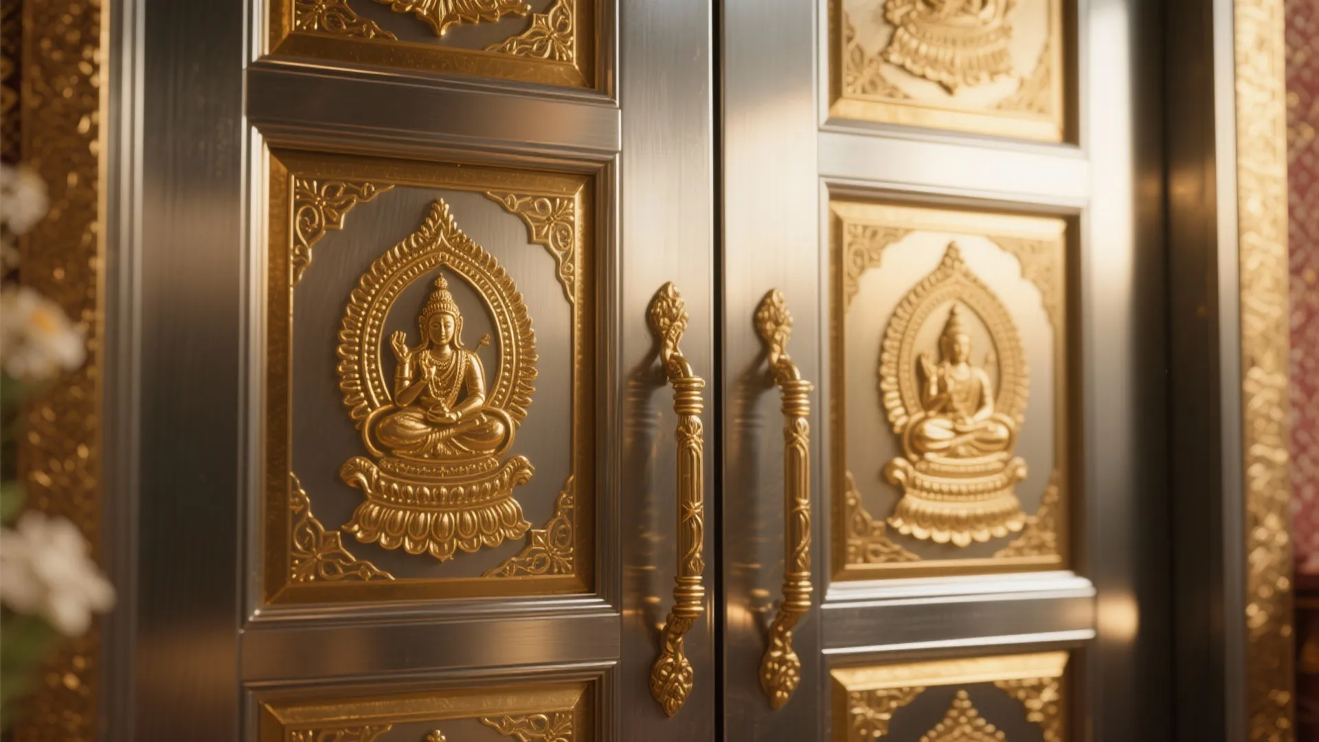 Metal doors with brass inlay