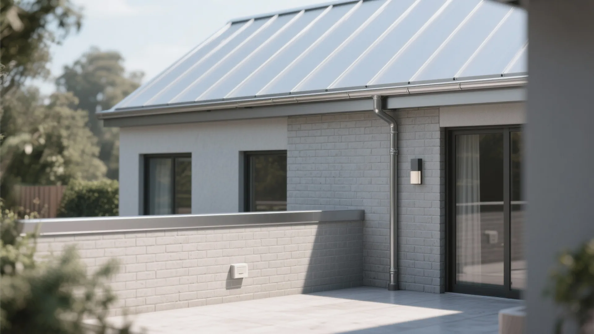 Minimalist metal-capped parapet with hidden drainage