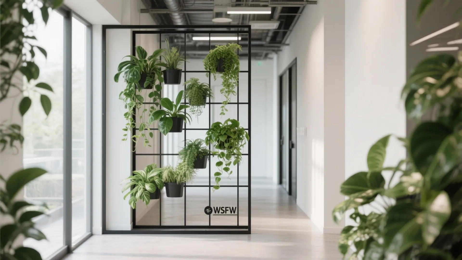 Metal grid frames with plants