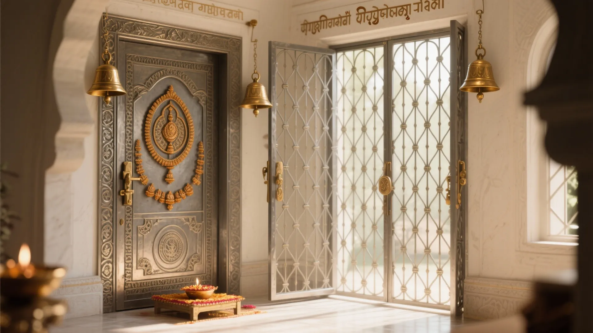 Metal Grill with Bell Accents