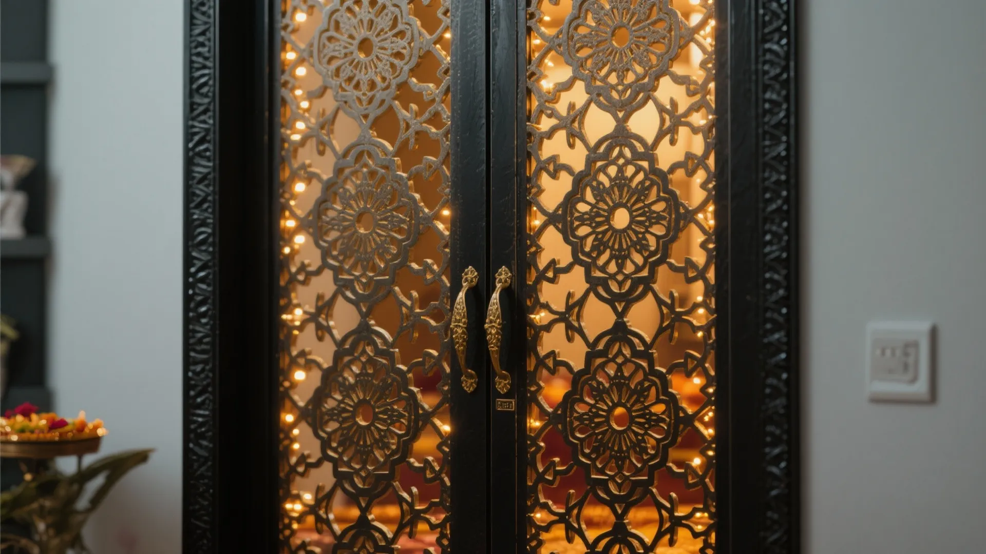 Metal frame single door with jaali pattern