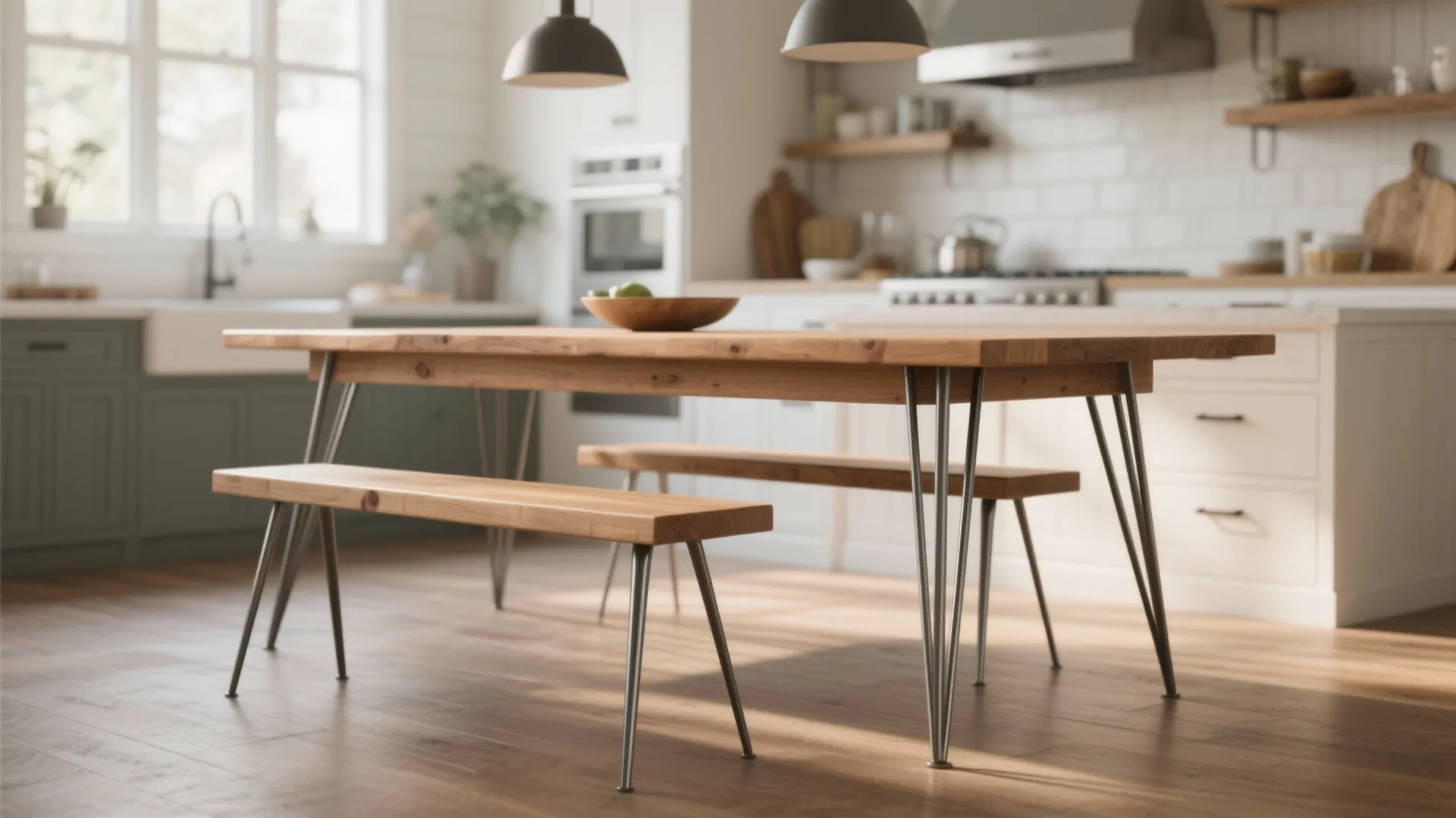 3. Modern Farmhouse with Hairpin or Metal Legs