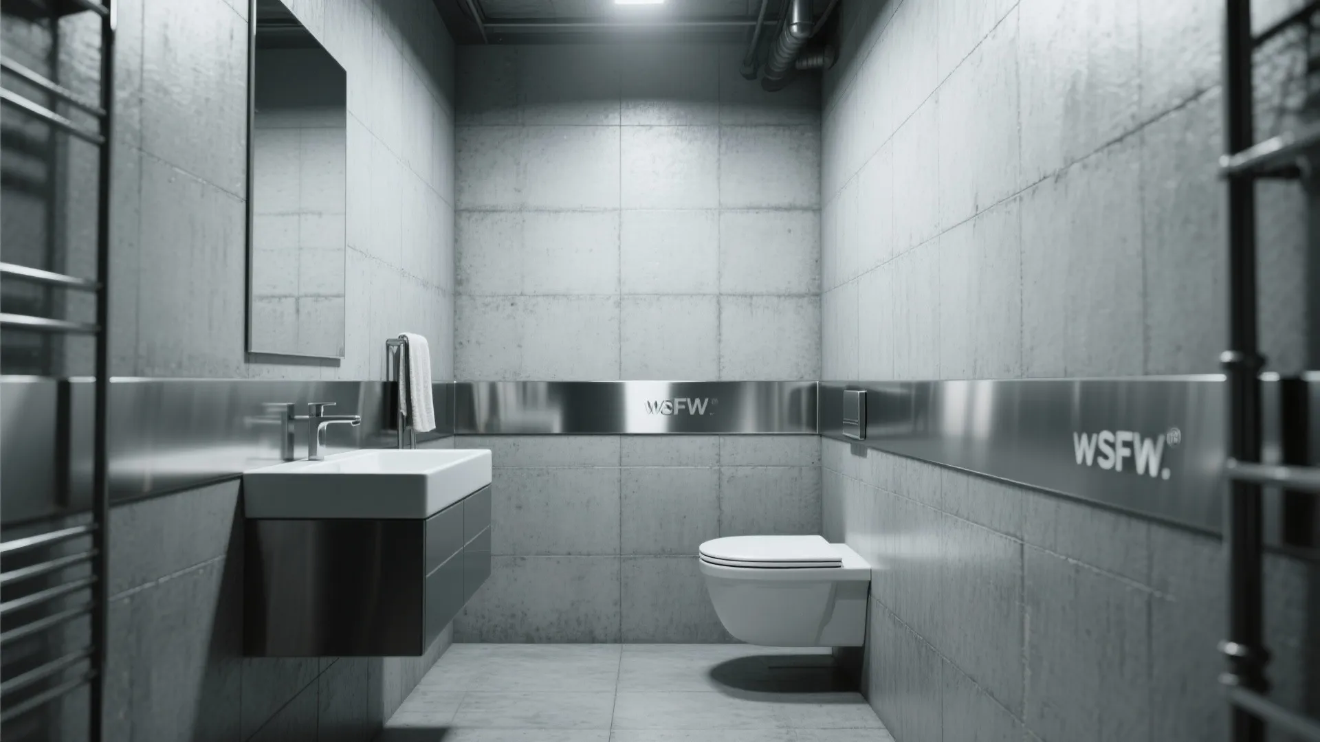 Industrial-style bathroom with metal listello accent