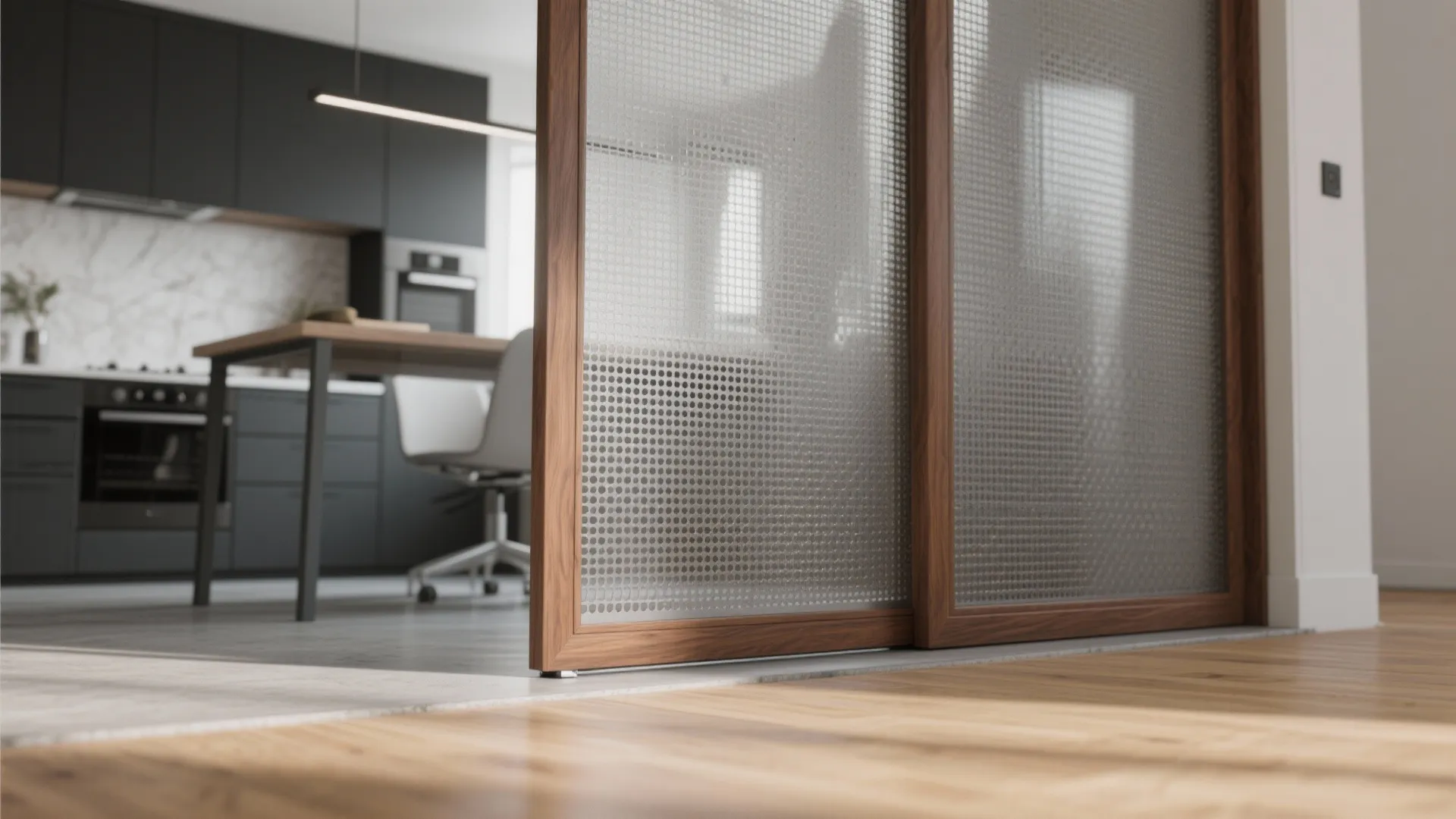 Idea 3: Perforated metal screen in a warm wood frame