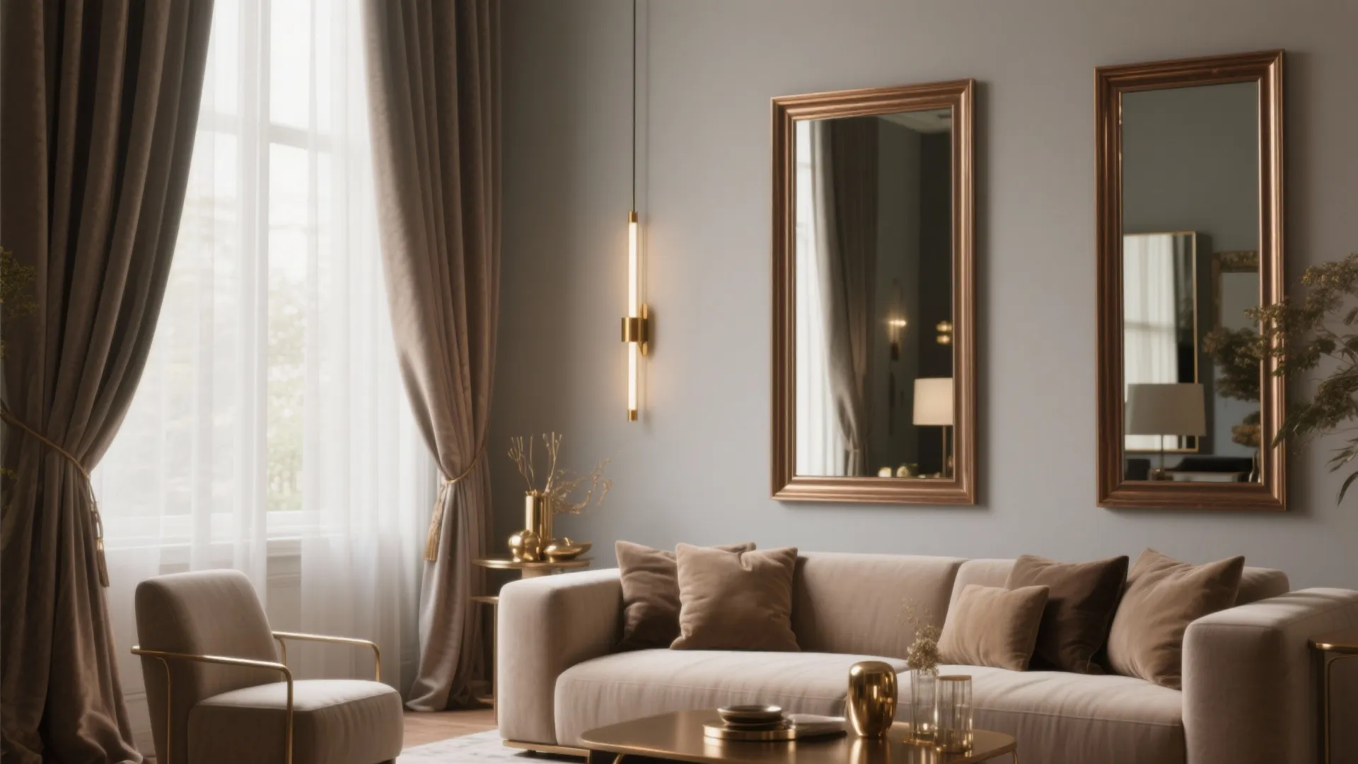 Metallic Accents, Mirrors, and Soft Drapery