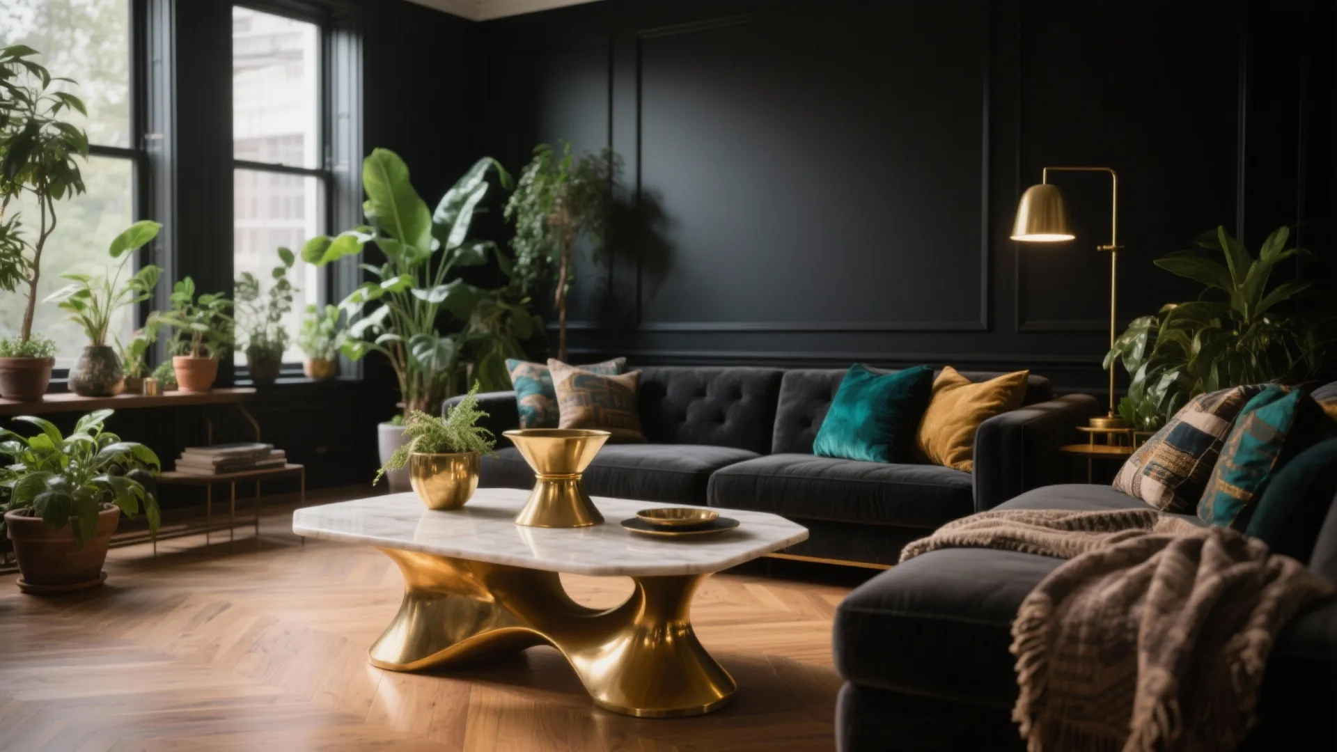 5. Metallics, plants, and focal furniture