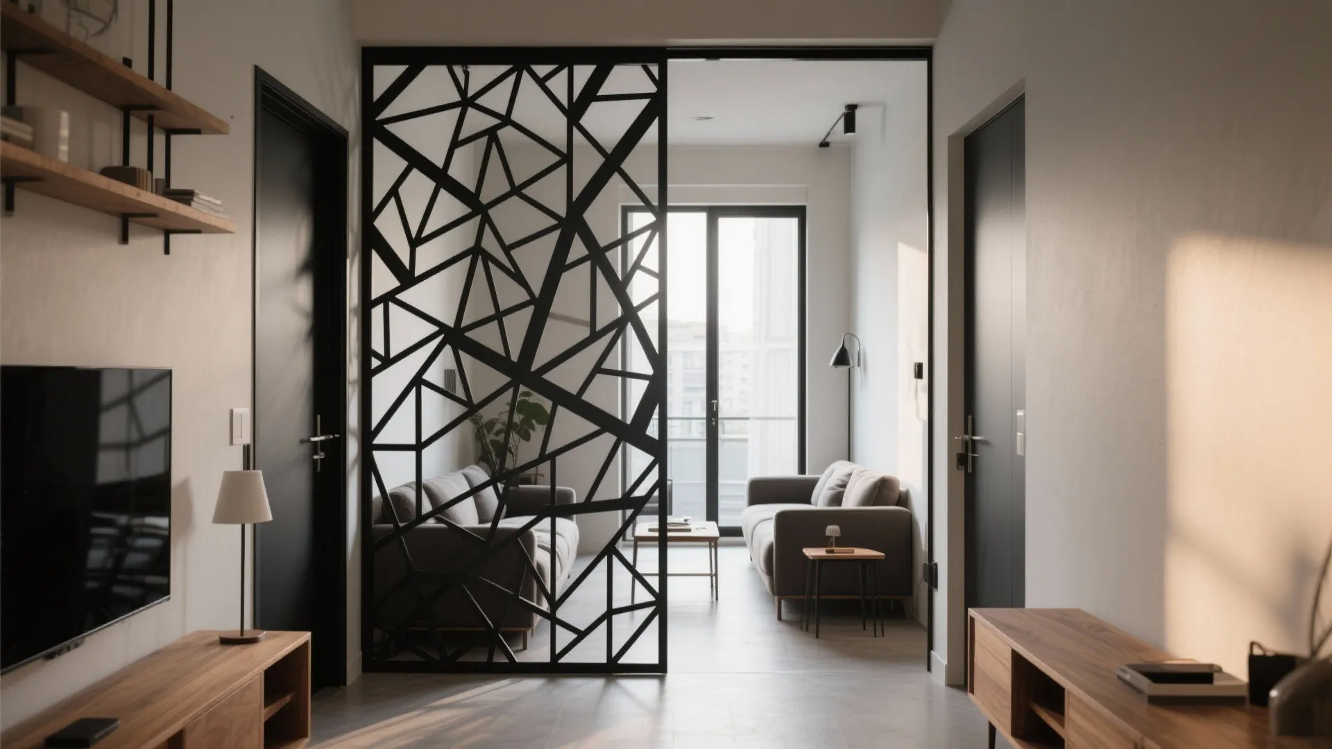 Minimal geometric metal screen wall