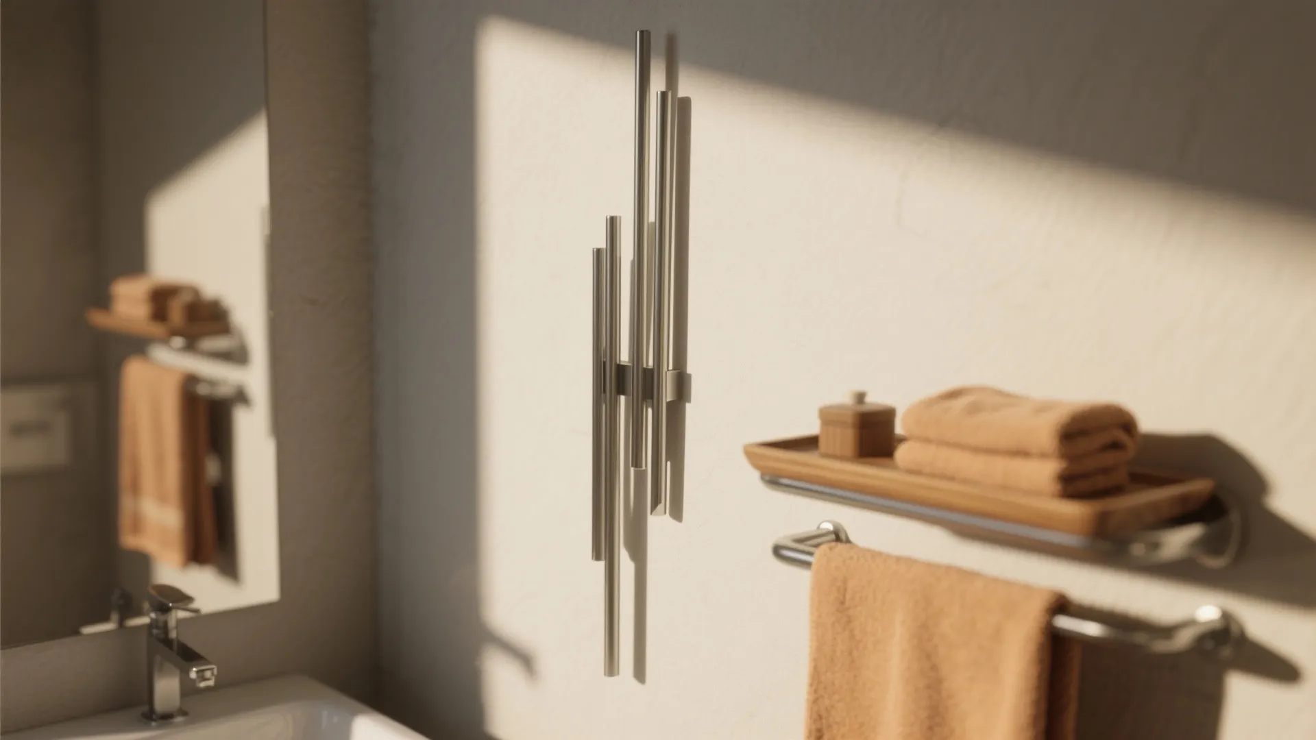 2. Minimal metal sculptures on narrow walls