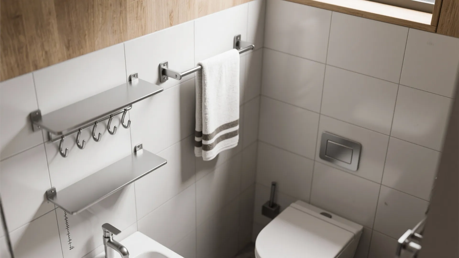 5. Functional Metal Shelves and Hooks