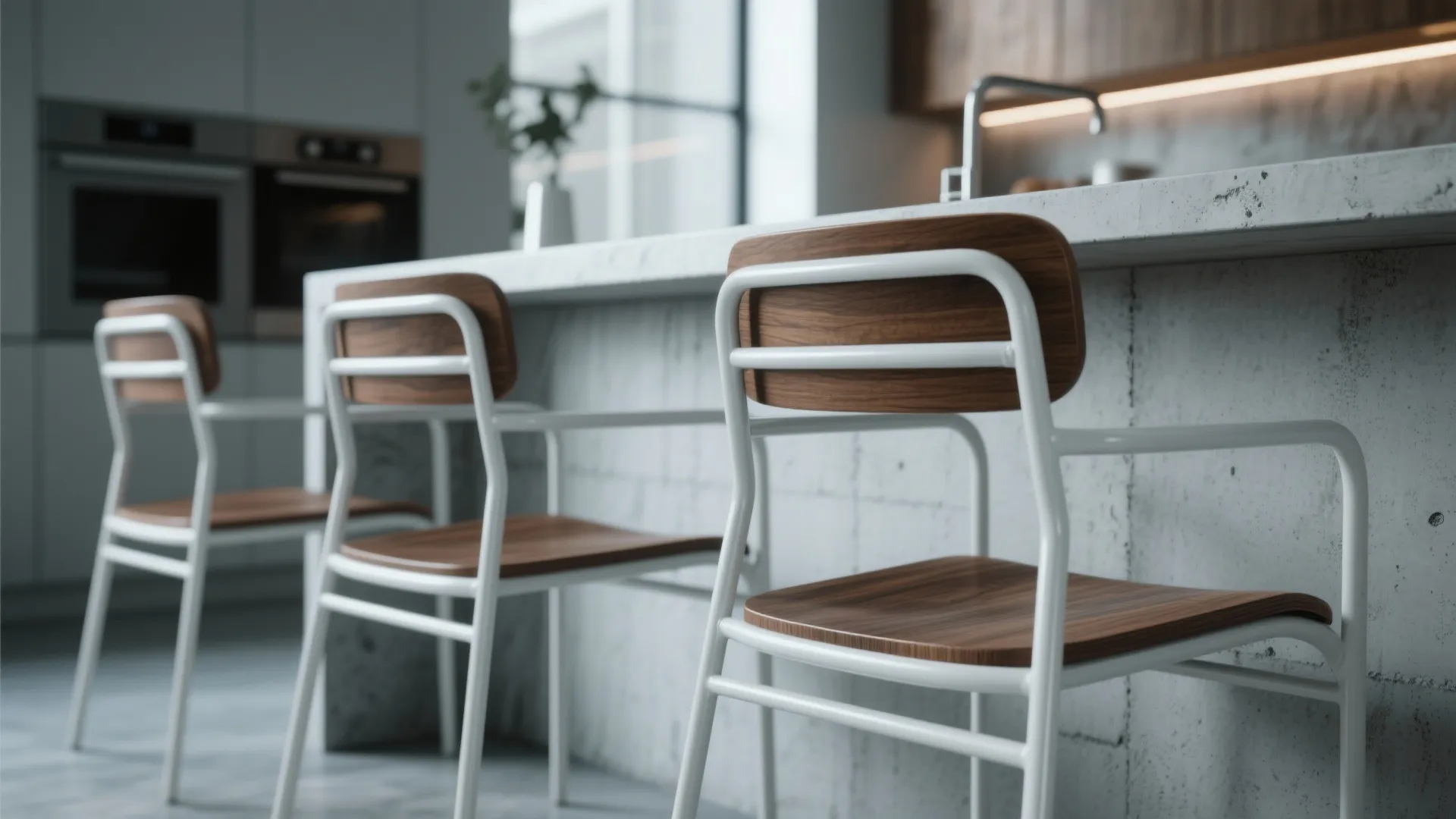 3. Minimal metal frame chairs with wood seats