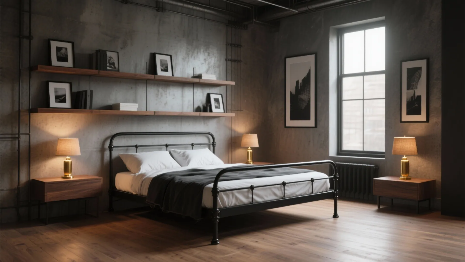 2. Black metal + warm wood contrast