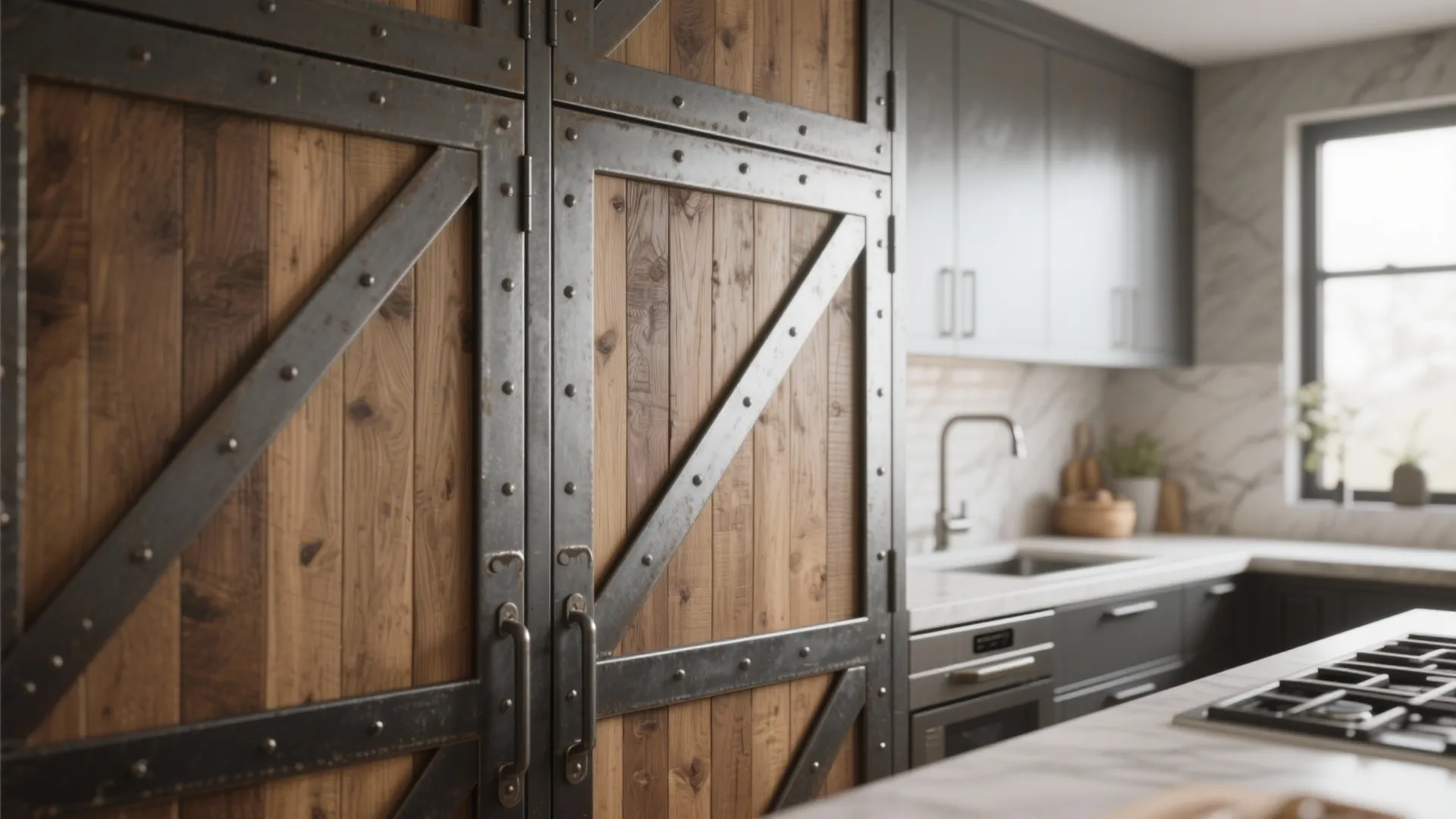 4. Mix Materials: Metal Frames and Wood Doors