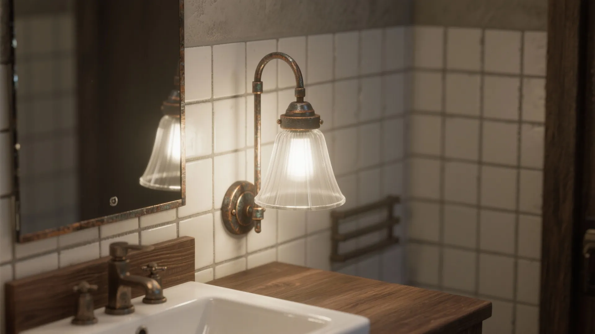 4. Rustic metal band sconce with frosted shade