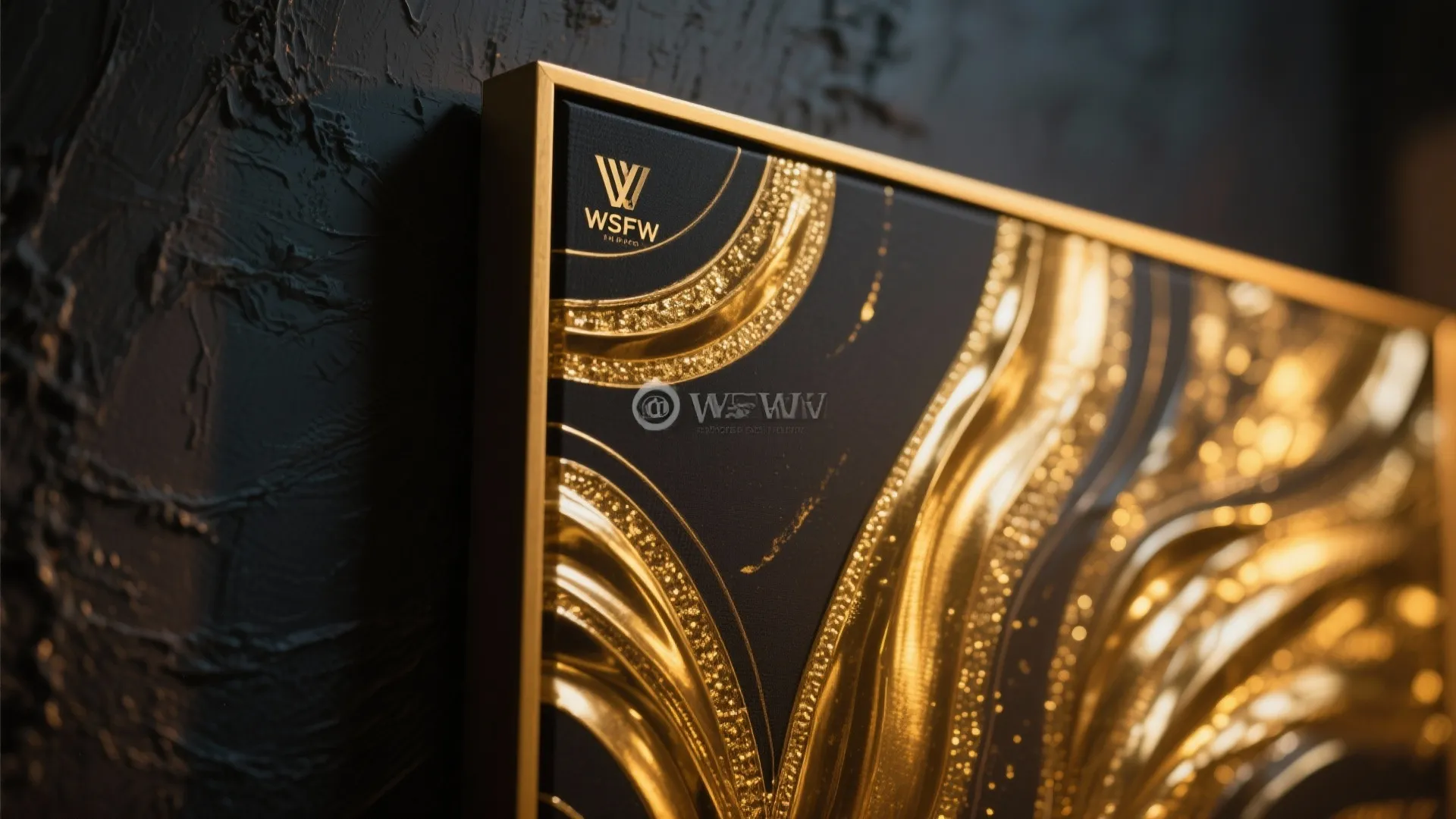 Macro view of abstract painting with gold metallic accents