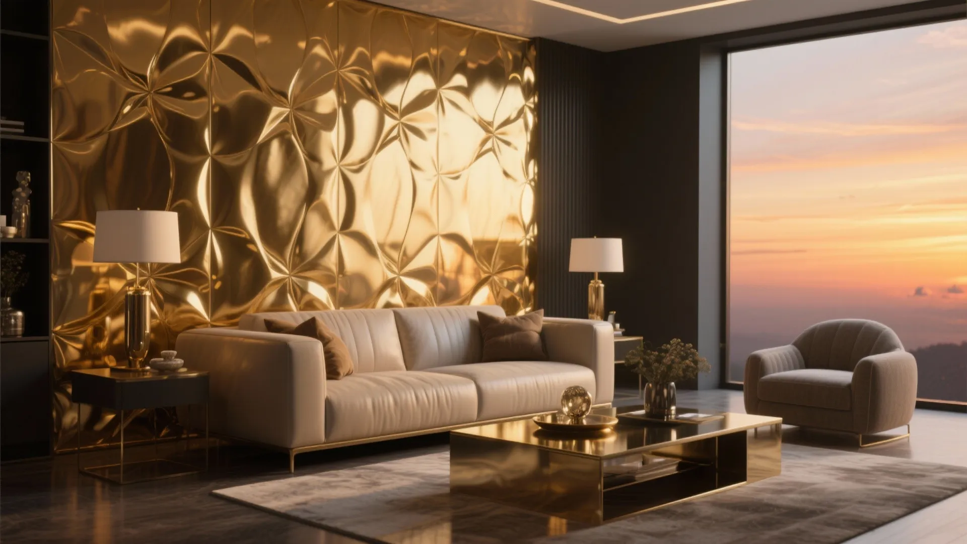 3. Accent Wall With Metallic Finish