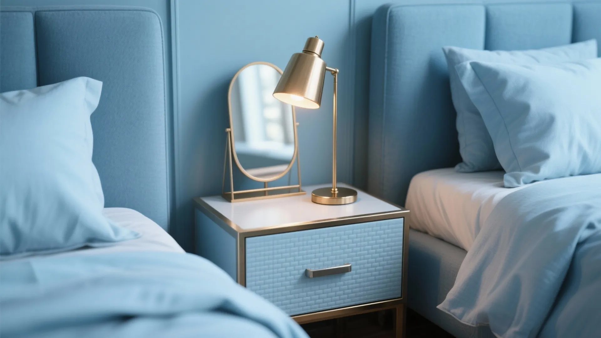 3. Icy blue + soft metallics