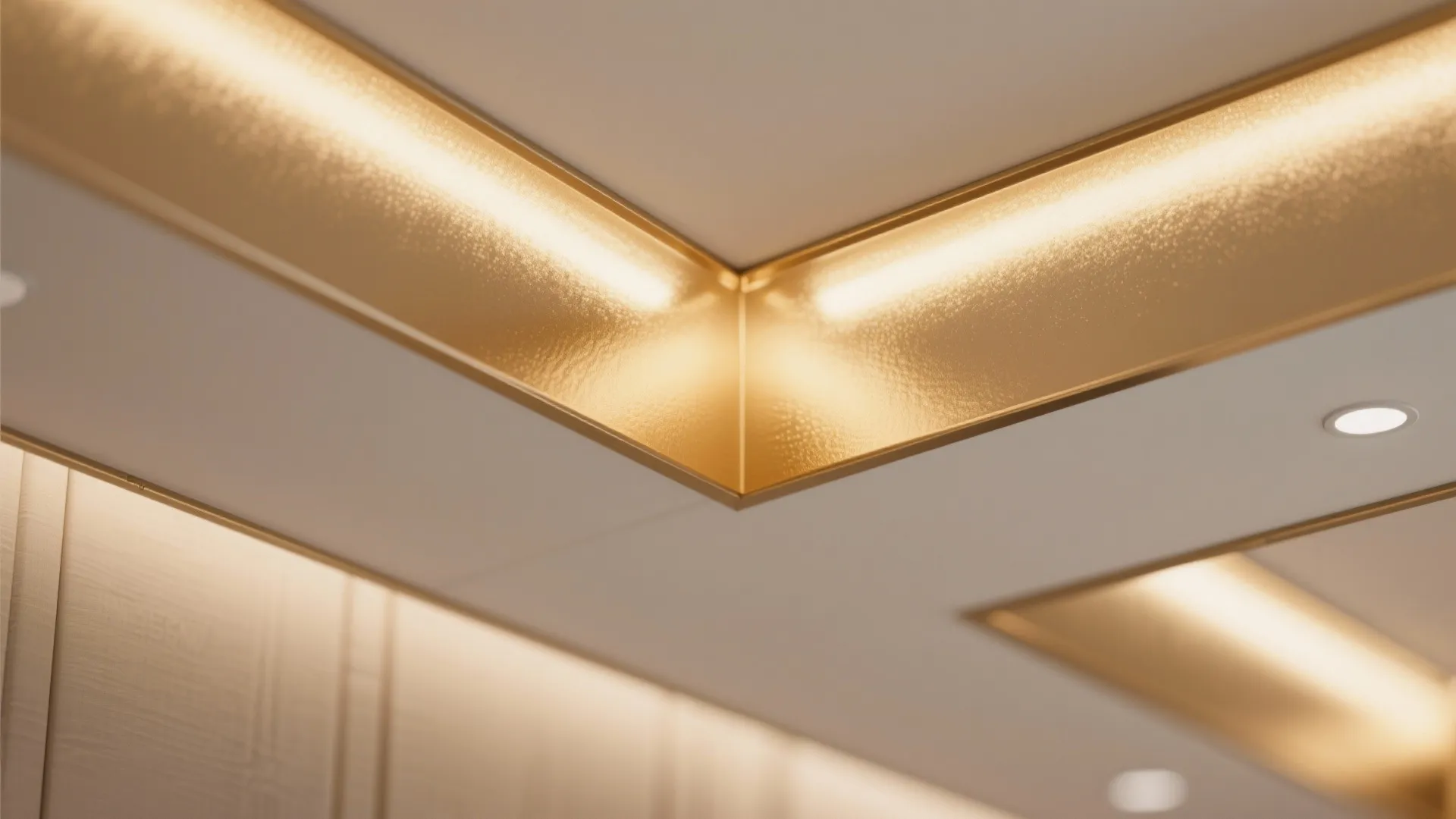 Champagne gold metallic recessed edges in false ceiling design