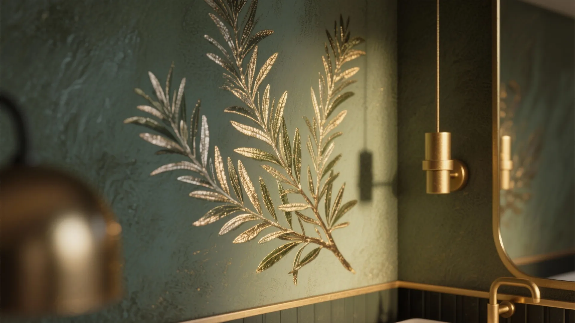 4. Accent Corner Mural with Metallic Highlights