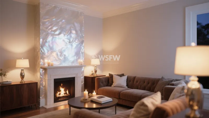Cozy Living Room with Fireplace and Ambient Lighting