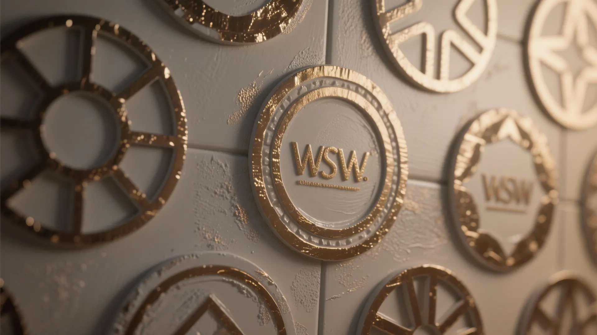 3. Geometric medallions with metallic accents