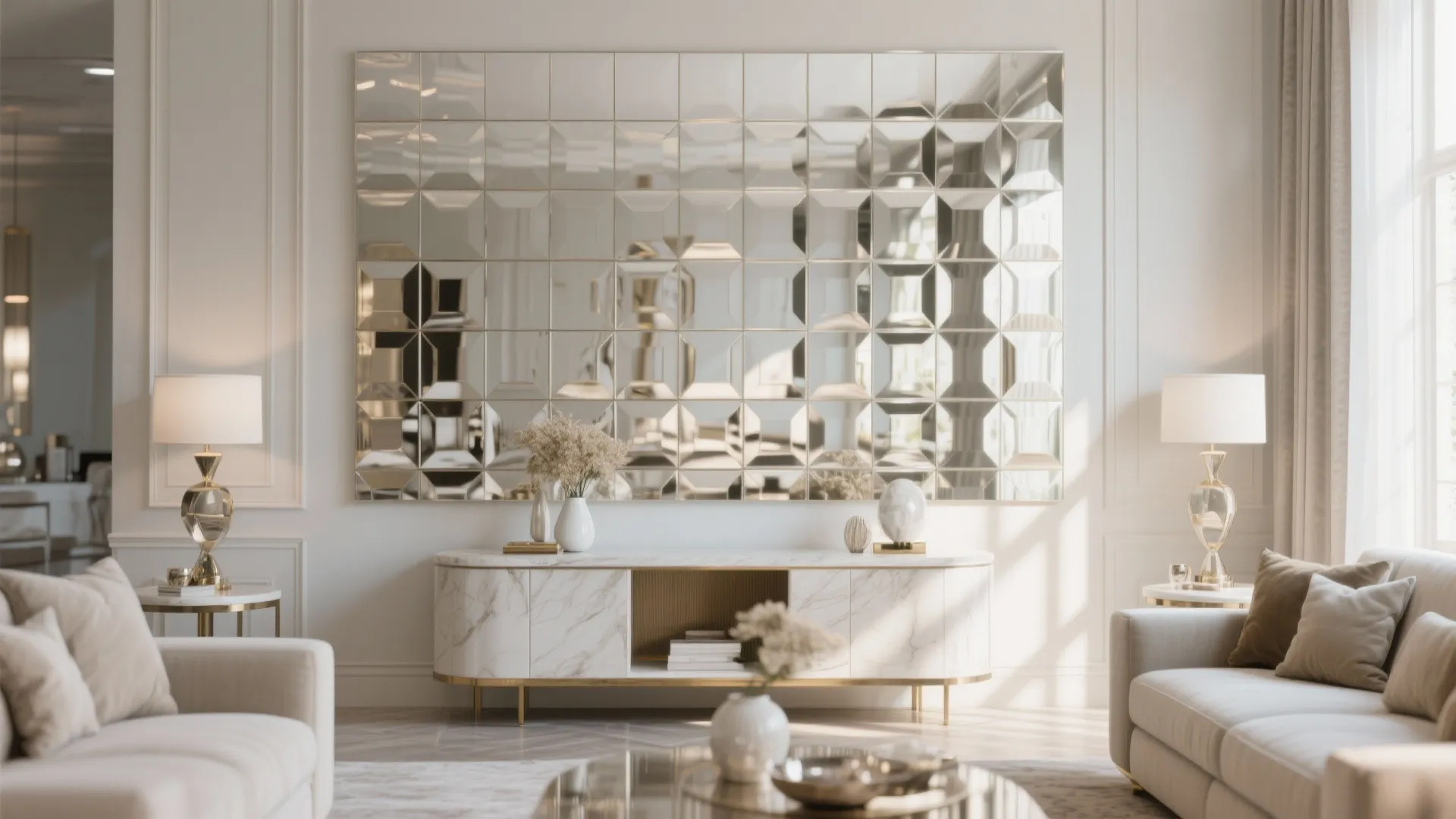 5. Mirrored or metallic tiles to bounce light
