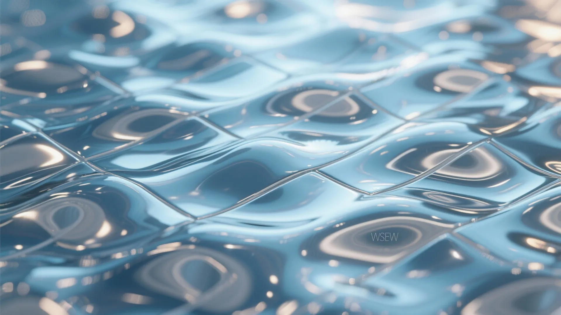 Close up view of blue metallic tiles with a wavy surface design for modern bathrooms