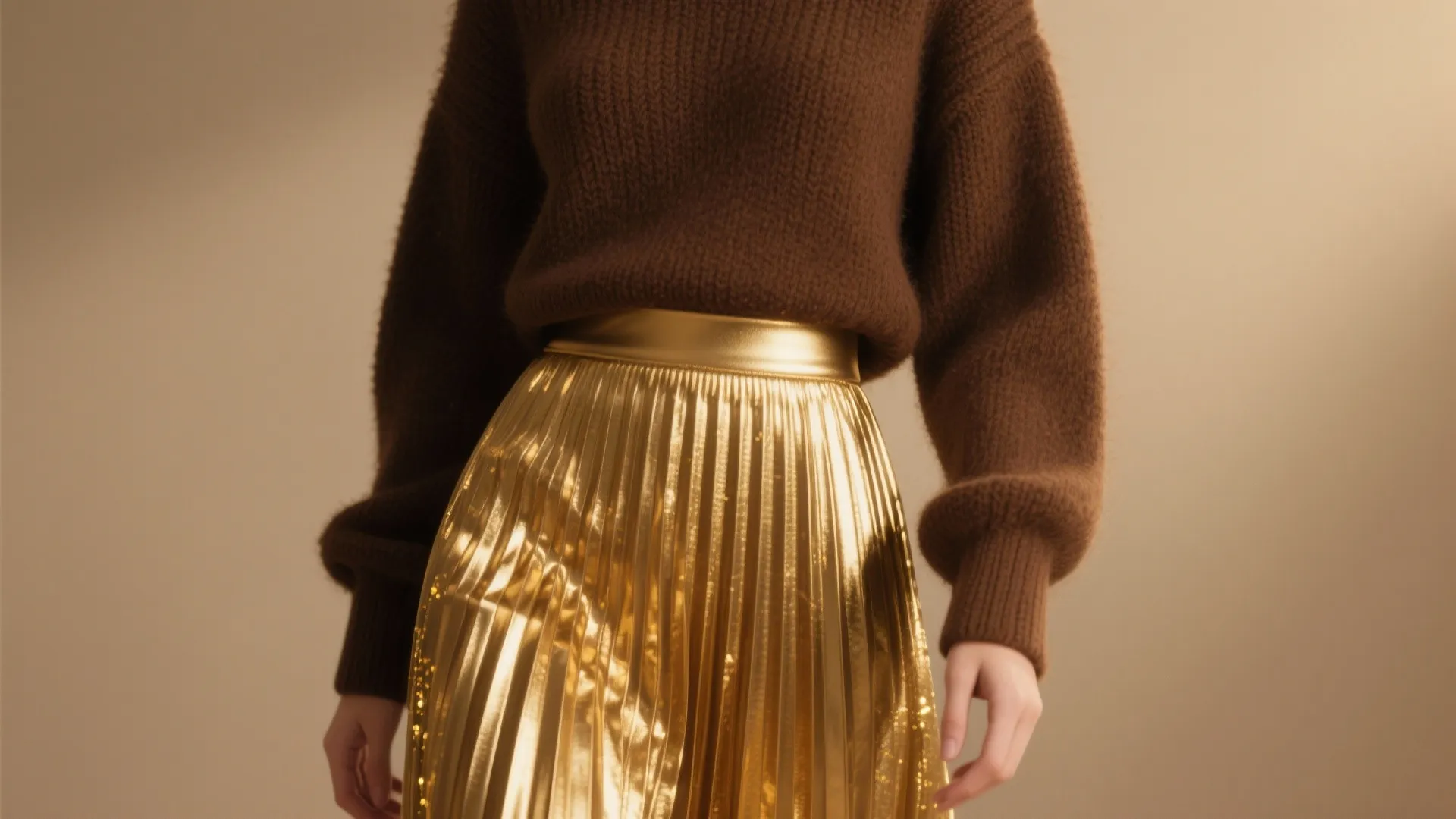 5. Metallic Midi Skirt with Cashmere Sweater