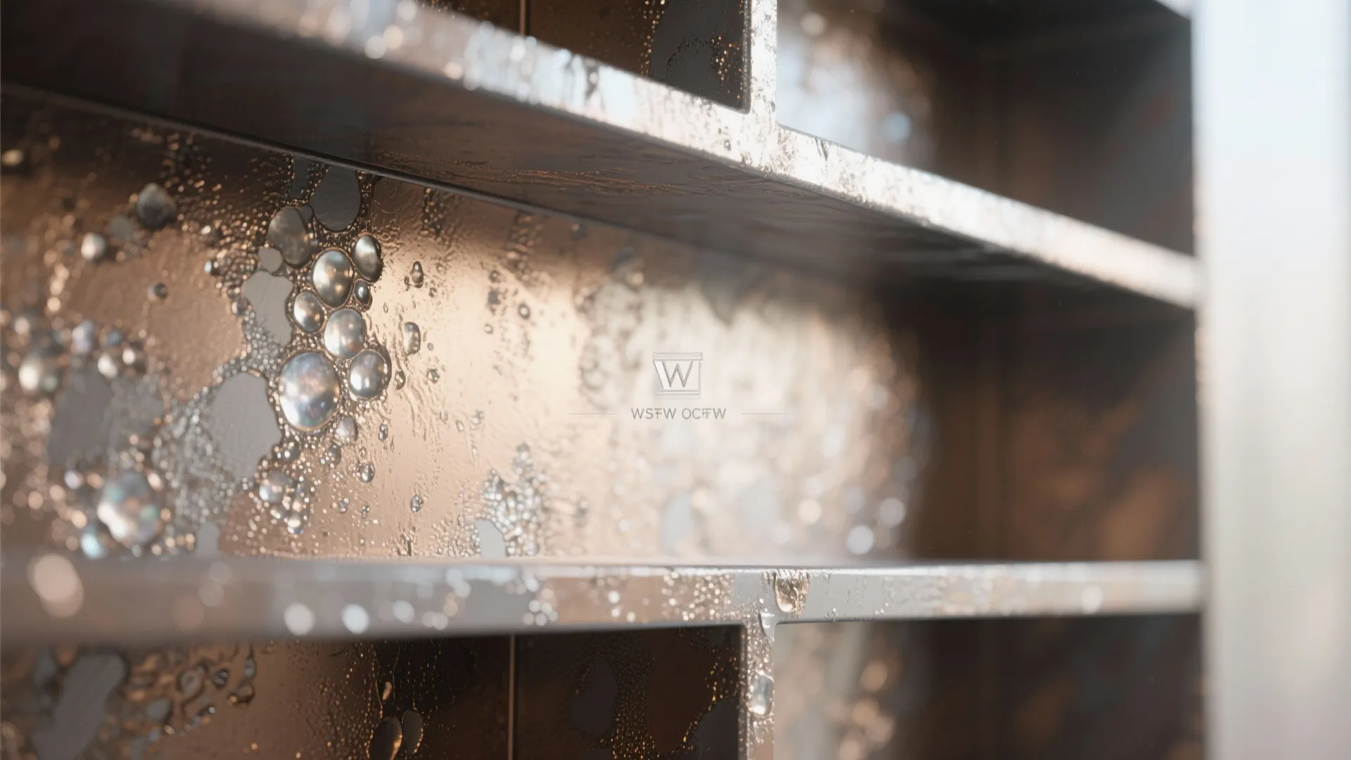 Close up view of metallic silver finish on wall panels with bubble texture in light