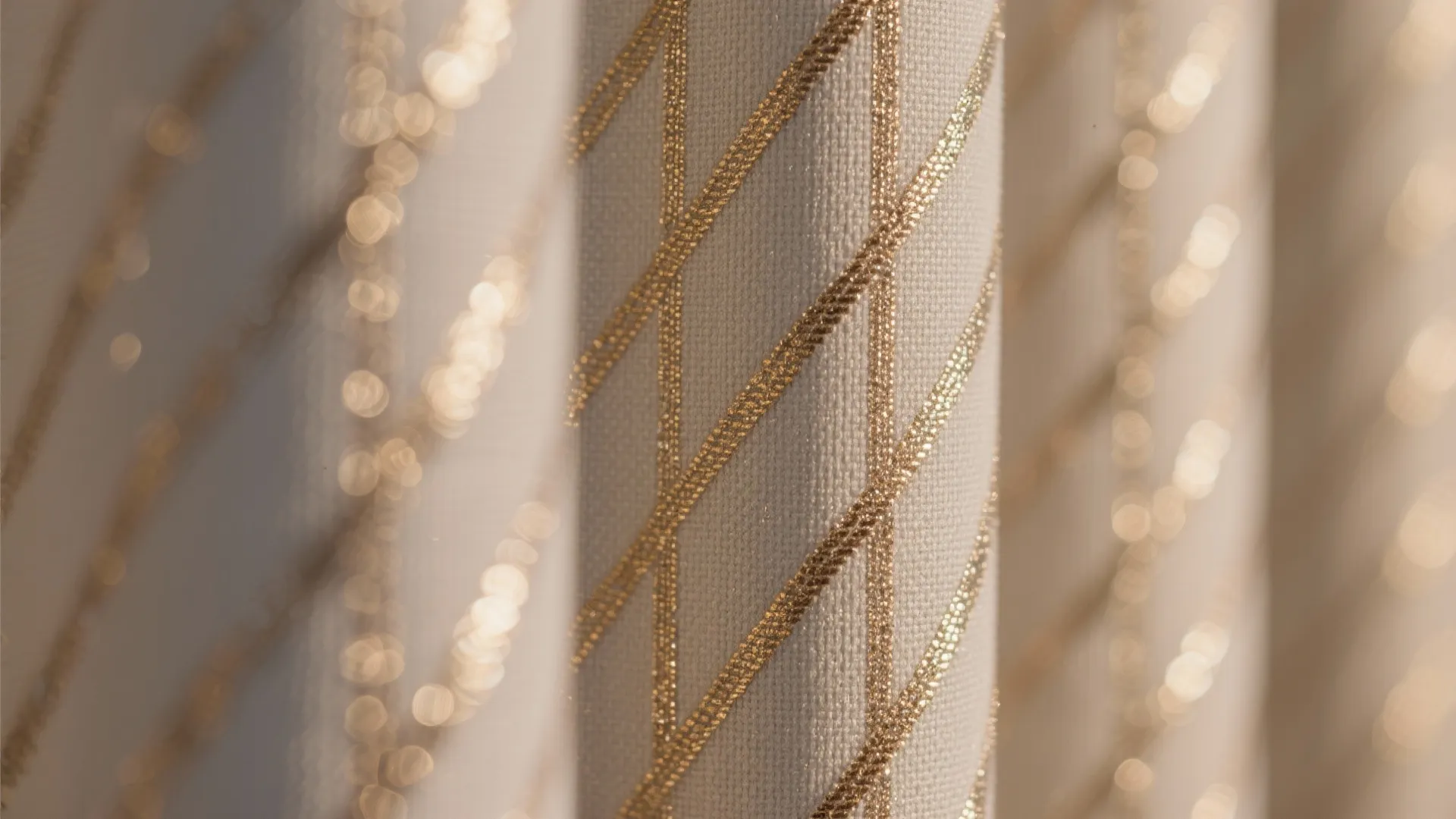 Close-up of curtain with subtle metallic thread accents
