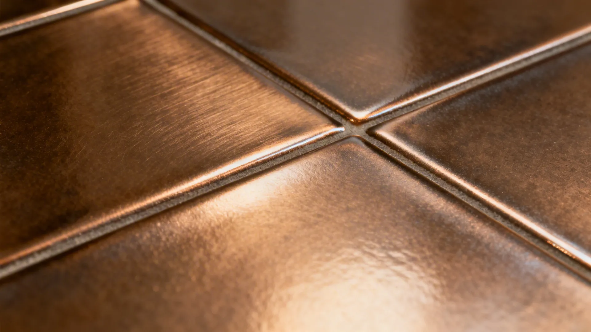 Macro of smoky bronze metallic-effect glossy tile with subtle sheen.