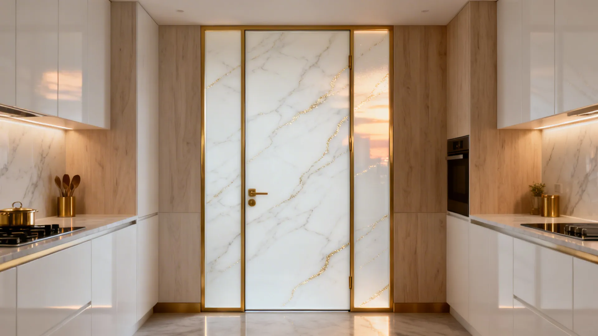 Metallic veining on back-painted glass